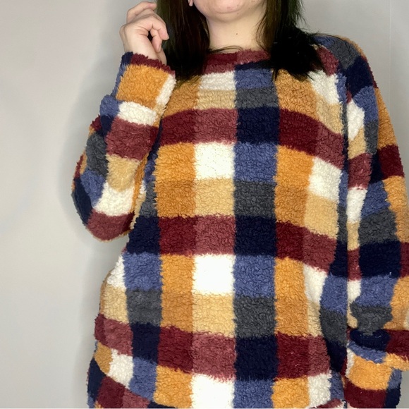 final price NWT Checkered Mustard Navy Burgundy Sweater - Picture 4 of 12